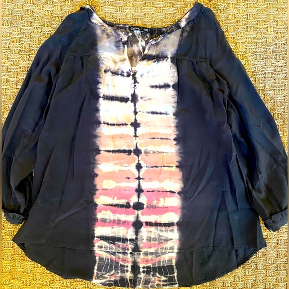 Gypsy 05 silk tie dye long sleeve top. Size L - Picture 1 of 10